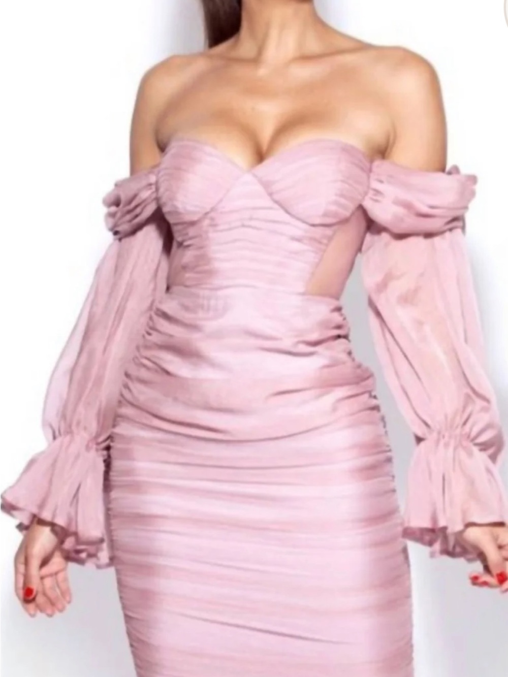 Miss Circle Off-Shoulder Pink Ruched Bodycon Dress